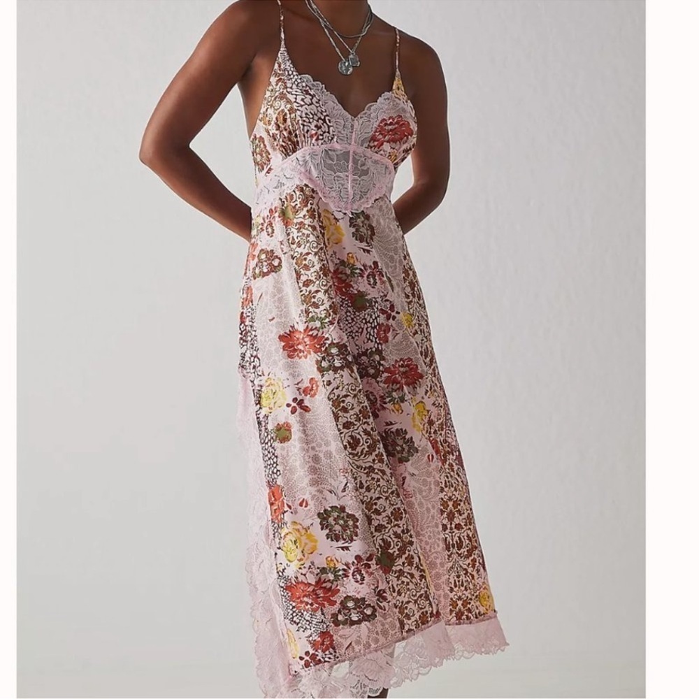 NEW Free People Right Now Midi Slip Dress Pink Blush Combo OB1402081 Small NWT